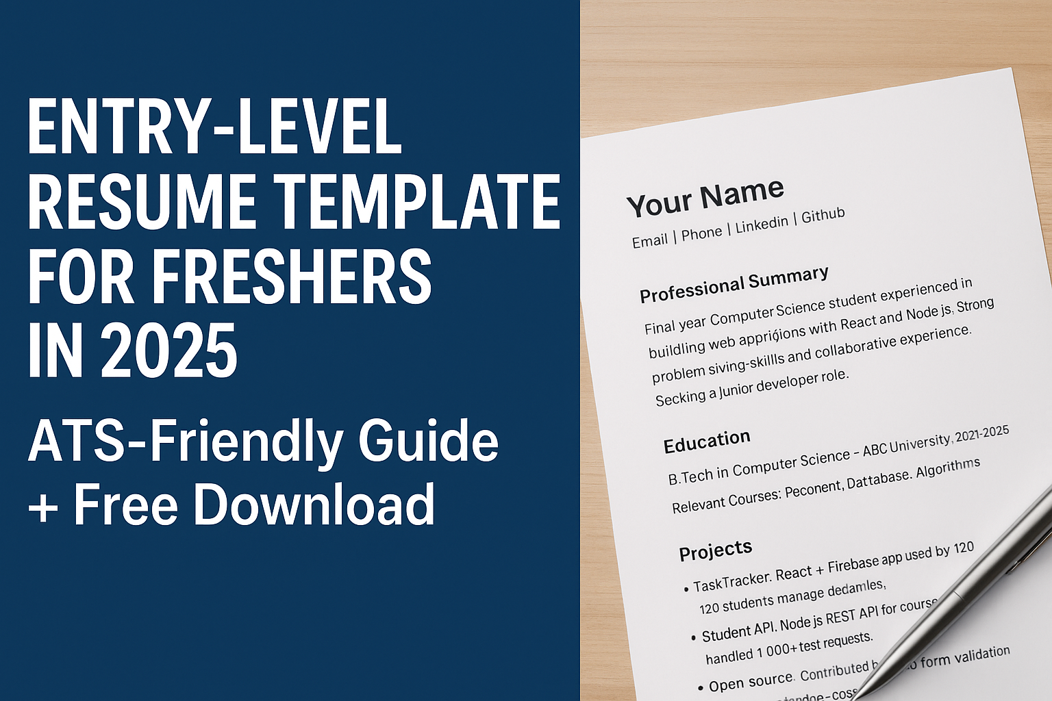 Entry-Level Resume Template for Freshers in 2025: ATS-Friendly Guide + Free Download